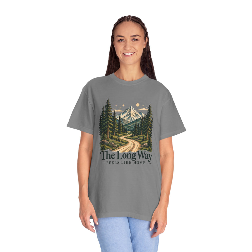 The Long Way Feels Like Home T-Shirt | Vintage Mountain Graphic Tee | Comfort Colors 1717