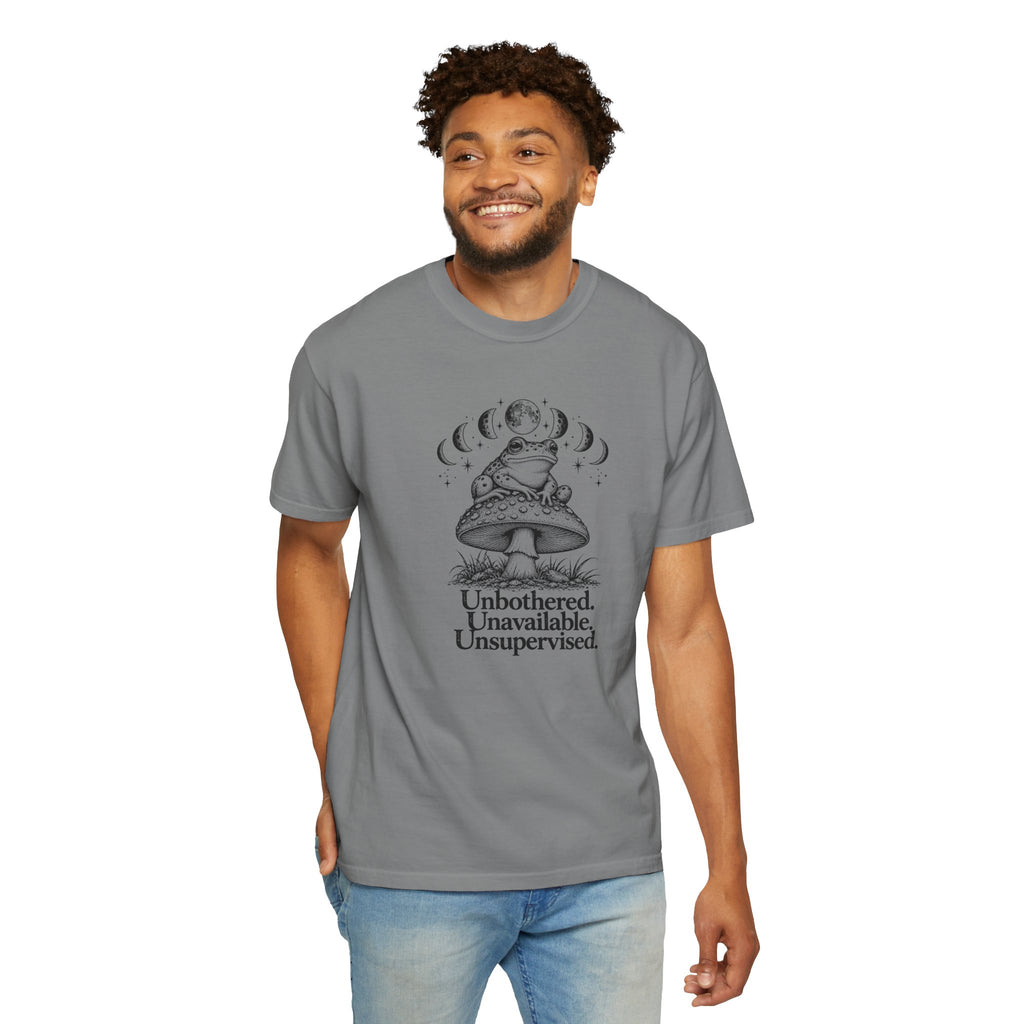 Unbothered Unavailable Unsupervised T-Shirt | Frog Mushroom Graphic Tee | Comfort Colors 1717