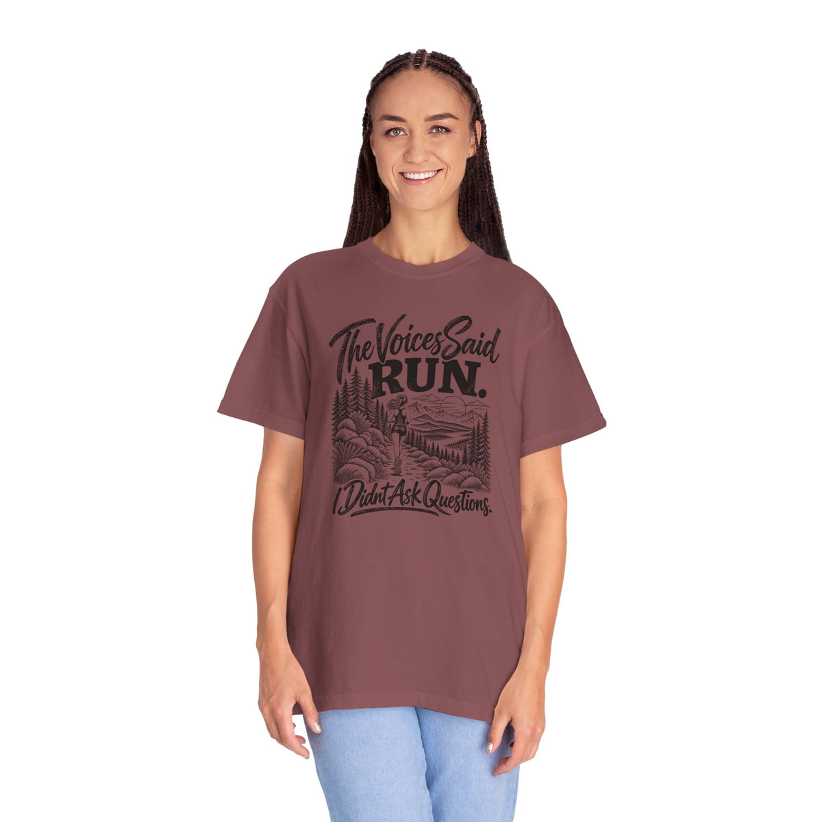 The Voices Said RUN – Funny Trail Running Graphic Tee | Comfort Colors 1717