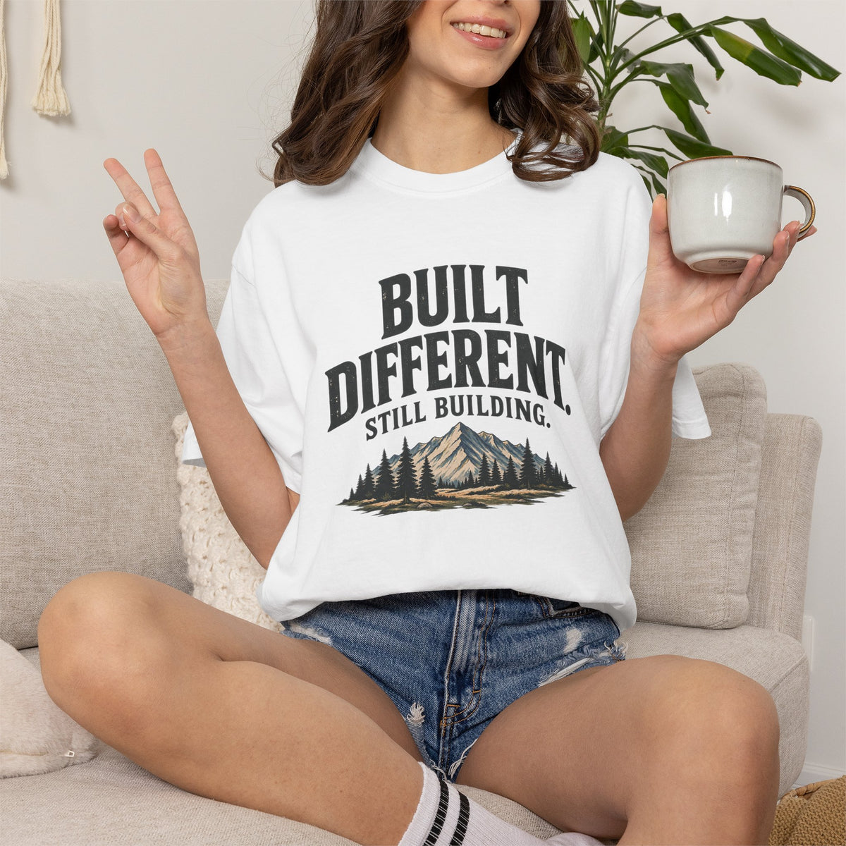 Built Different Still Building T-Shirt | Motivational Mountain Graphic Tee | Comfort Colors 1717