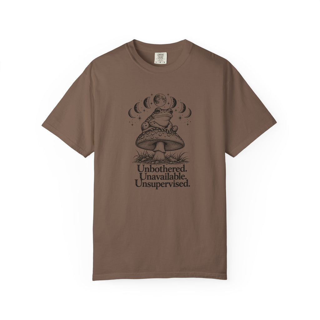 Unbothered Unavailable Unsupervised T-Shirt | Frog Mushroom Graphic Tee | Comfort Colors 1717