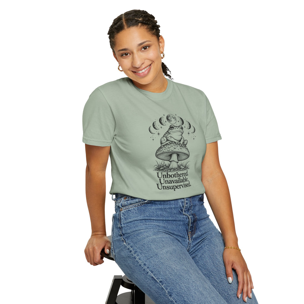 Unbothered Unavailable Unsupervised T-Shirt | Frog Mushroom Graphic Tee | Comfort Colors 1717
