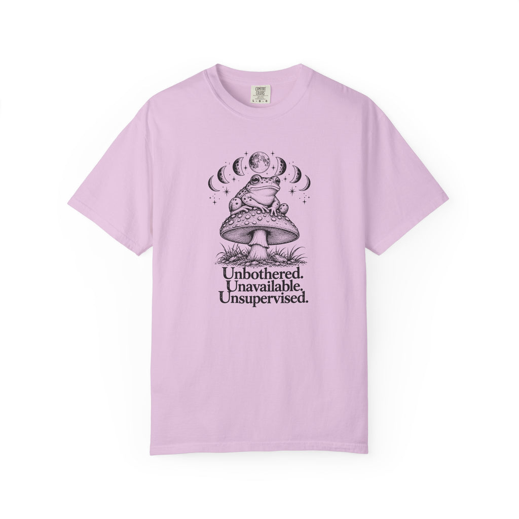 Unbothered Unavailable Unsupervised T-Shirt | Frog Mushroom Graphic Tee | Comfort Colors 1717
