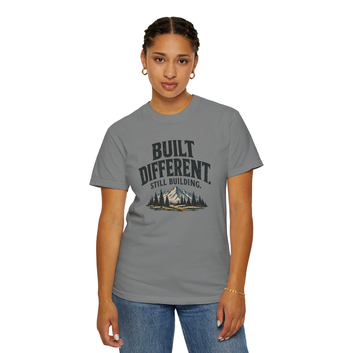 Built Different Still Building T-Shirt | Motivational Mountain Graphic Tee | Comfort Colors 1717