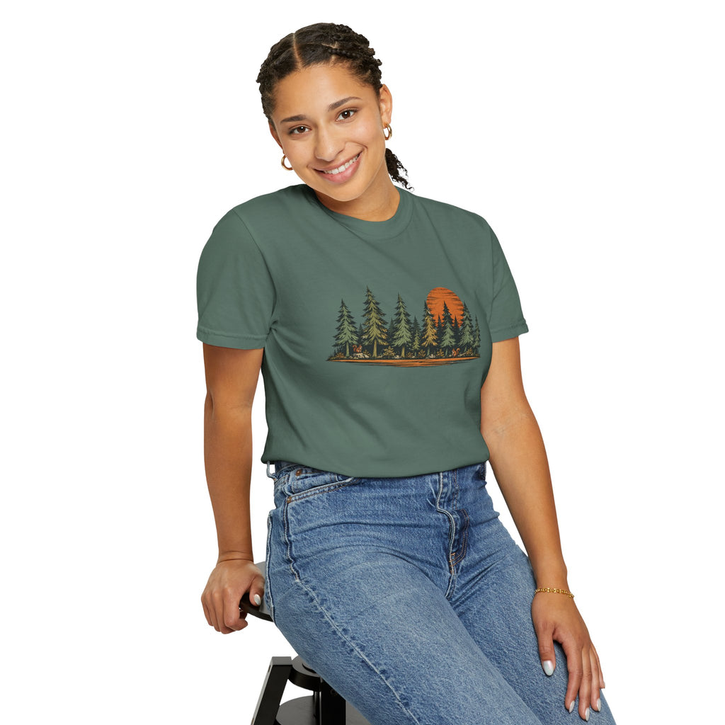 Vintage Forest Sunset T-Shirt | Nature Graphic Tee | Comfort Colors 1717
