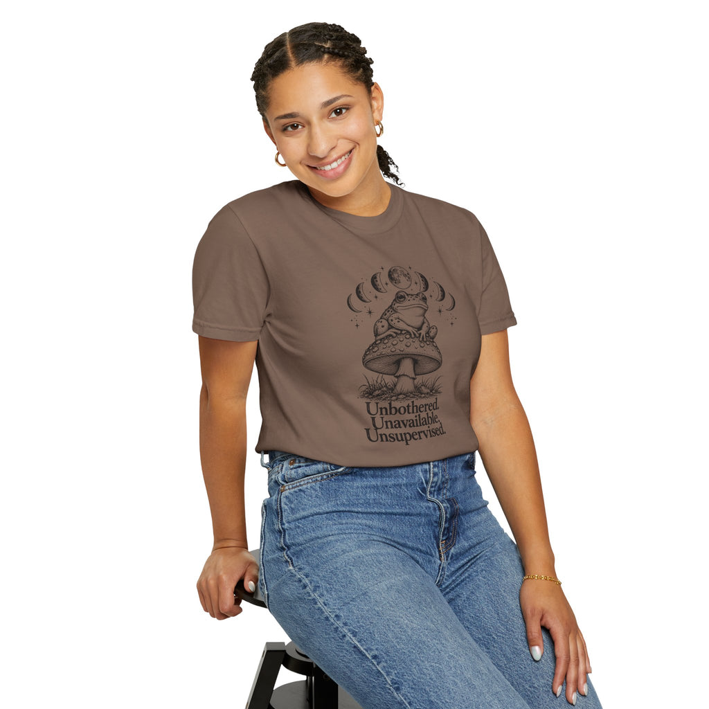 Unbothered Unavailable Unsupervised T-Shirt | Frog Mushroom Graphic Tee | Comfort Colors 1717