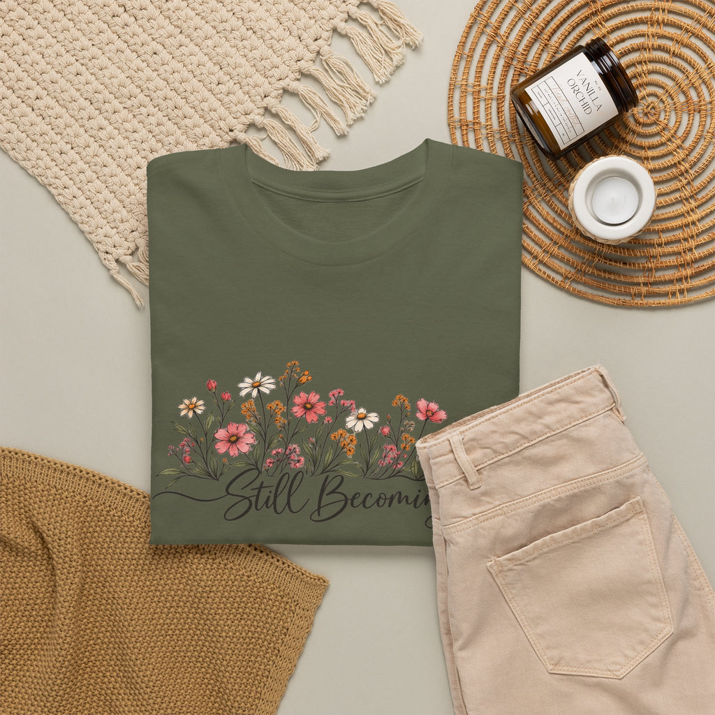 Still Becoming T-Shirt — Inspirational Floral Graphic Tee