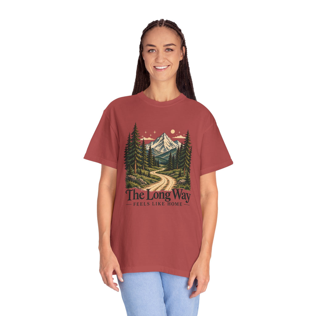 The Long Way Feels Like Home T-Shirt | Vintage Mountain Graphic Tee | Comfort Colors 1717