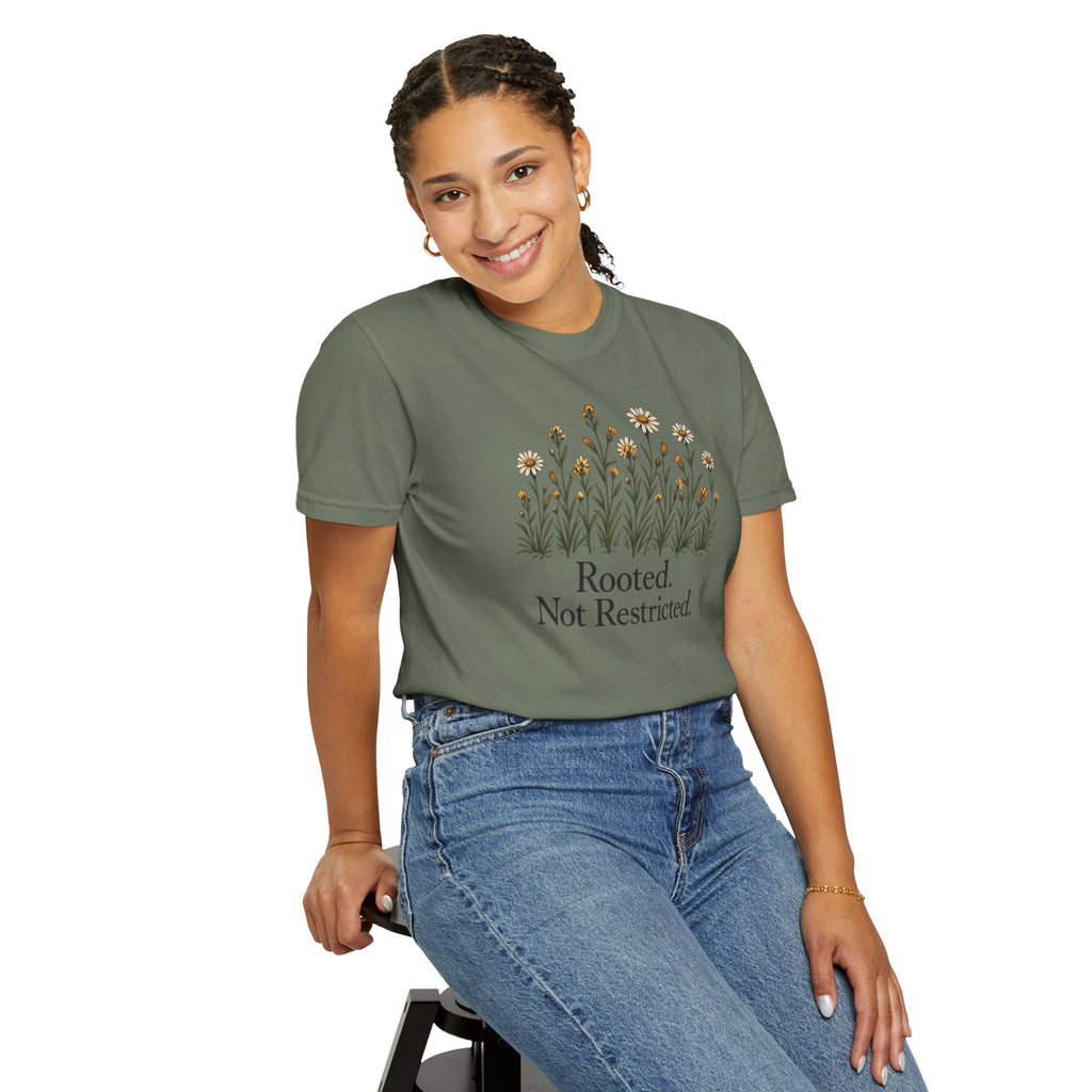 Rooted Not Restricted T-Shirt | Vintage Wildflower Graphic Tee | Comfort Colors 1717