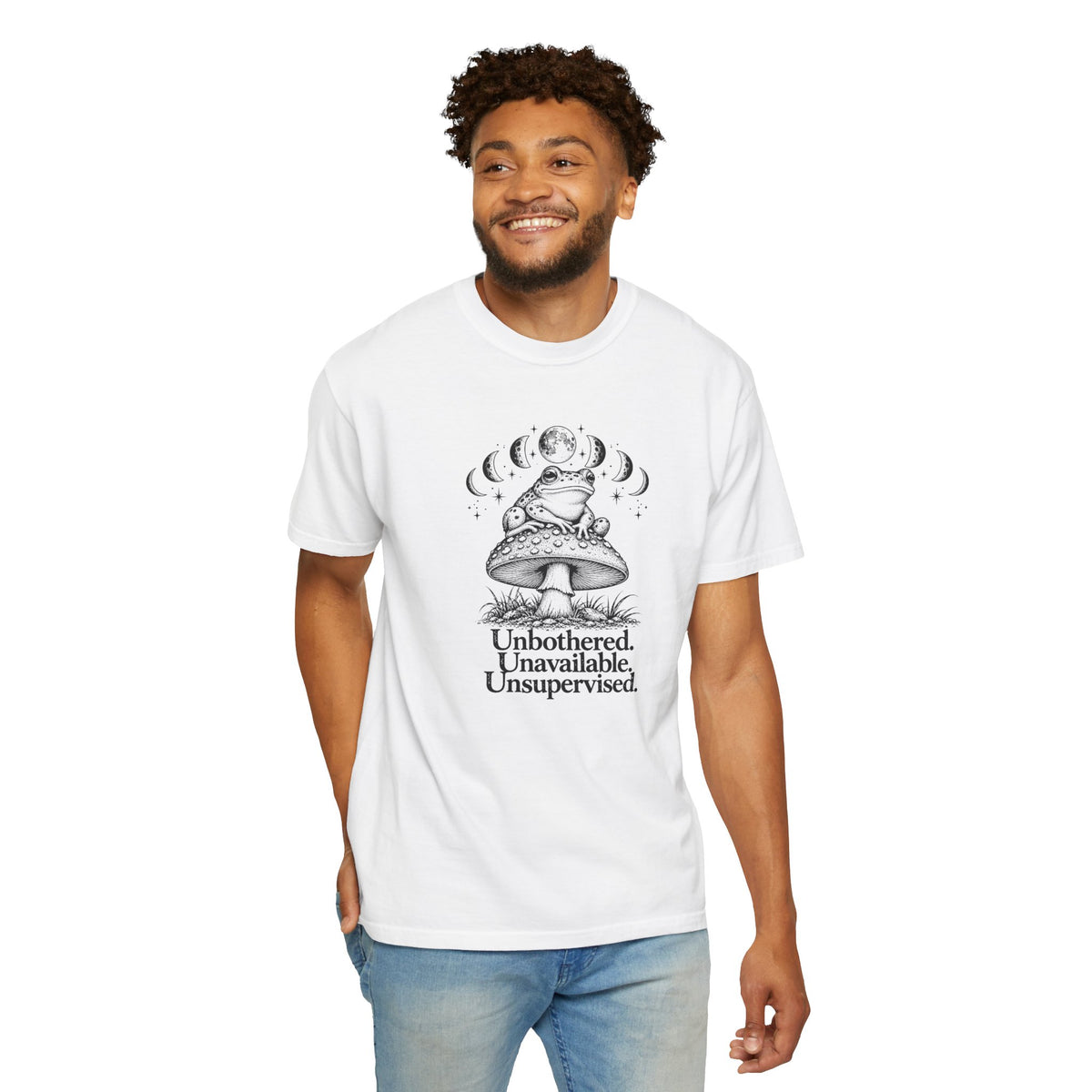 Unbothered Unavailable Unsupervised T-Shirt | Frog Mushroom Graphic Tee | Comfort Colors 1717