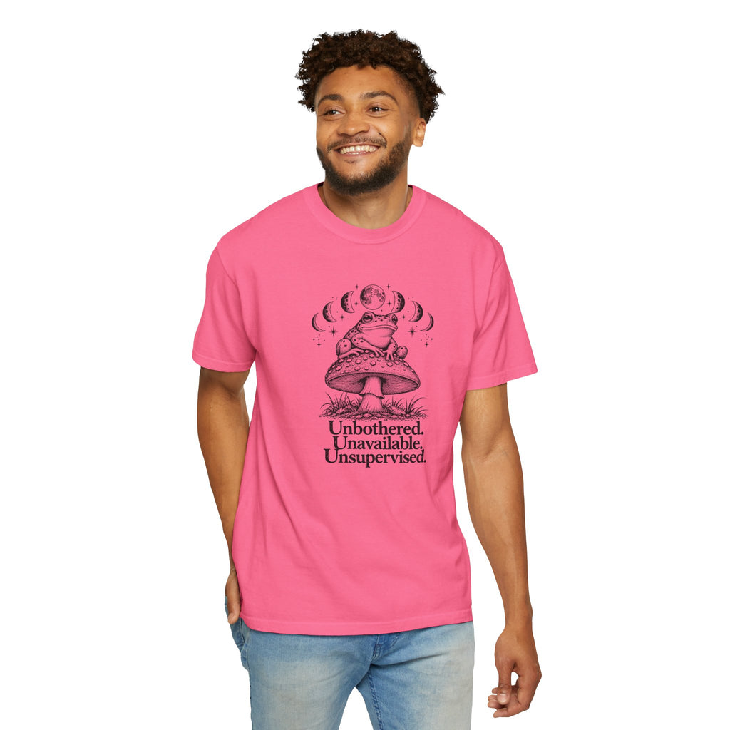 Unbothered Unavailable Unsupervised T-Shirt | Frog Mushroom Graphic Tee | Comfort Colors 1717