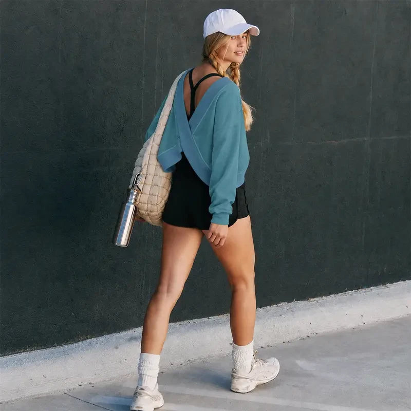 Oversized V-Neck Criss Cross Sweatshirt