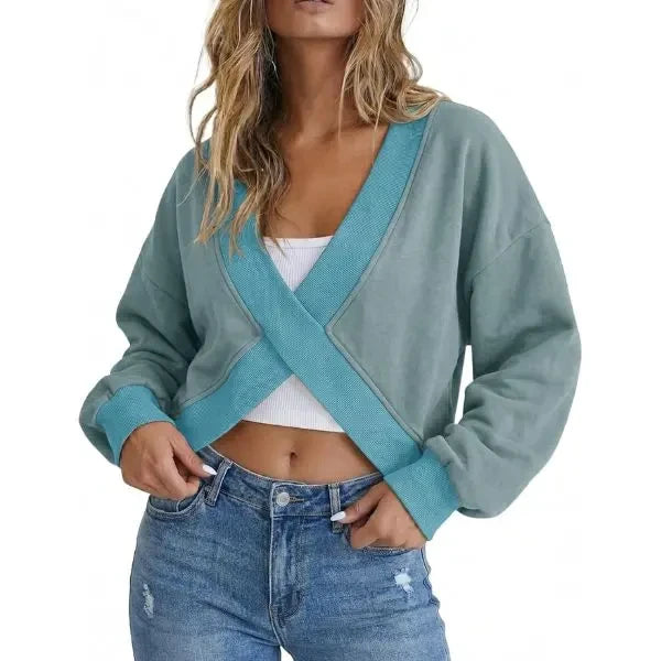 Oversized V-Neck Criss Cross Sweatshirt