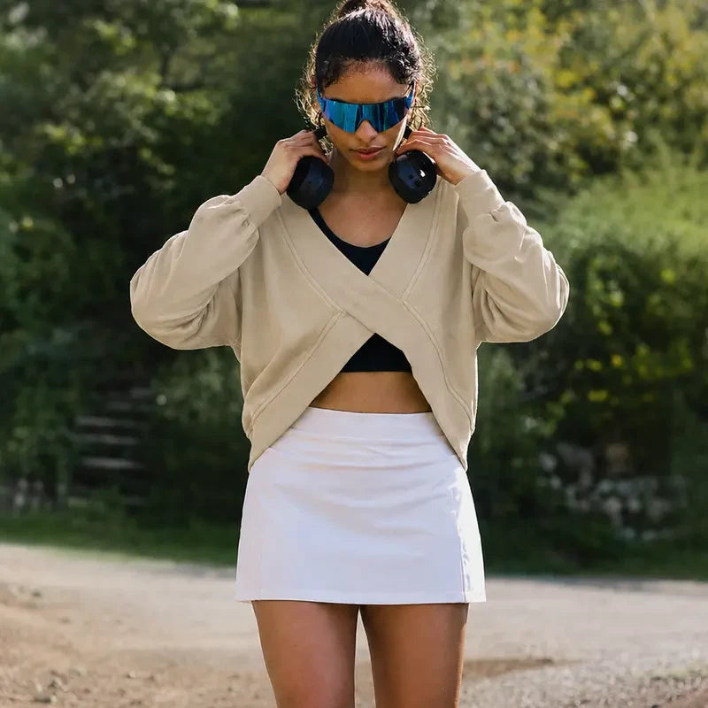 Oversized V-Neck Criss Cross Sweatshirt