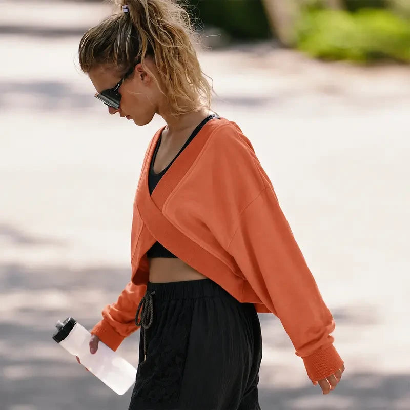 Oversized V-Neck Criss Cross Sweatshirt