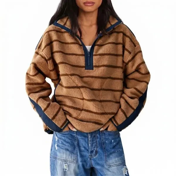 Striped Half-Zip Fleece Sweatshirt