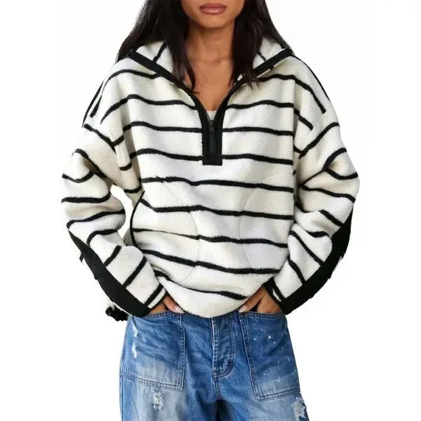 Striped Half-Zip Fleece Sweatshirt