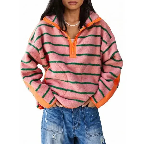 Striped Half-Zip Fleece Sweatshirt