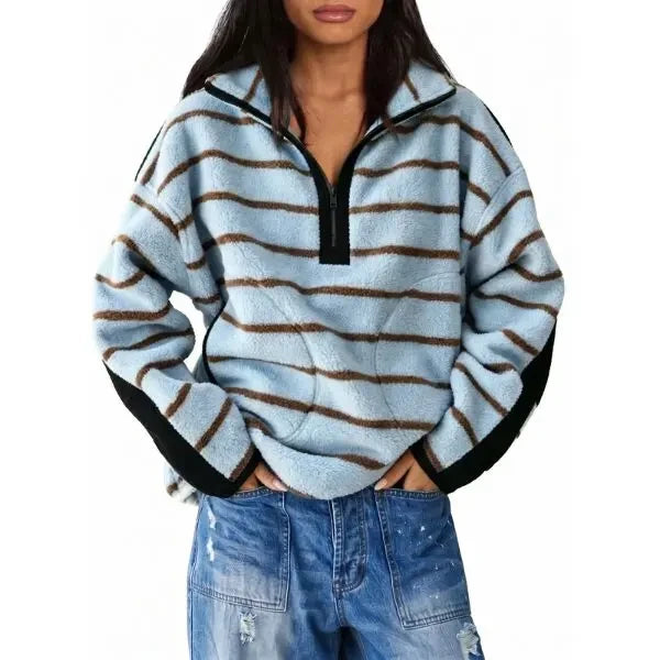 Striped Half-Zip Fleece Sweatshirt
