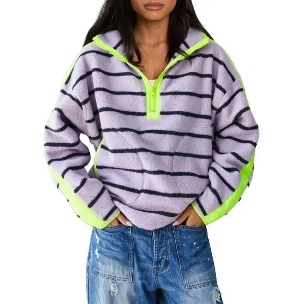 Striped Half-Zip Fleece Sweatshirt