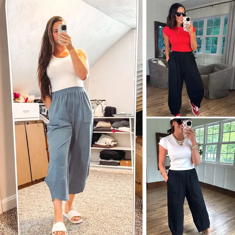 Waffle Knit Wide Leg Lounge Pants