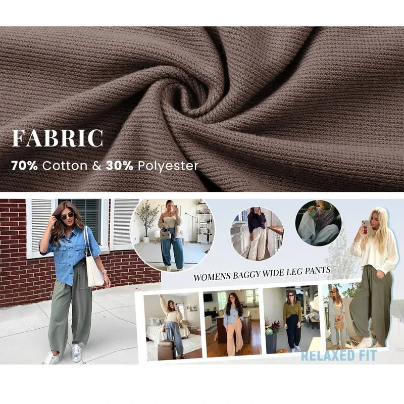 Waffle Knit Wide Leg Lounge Pants
