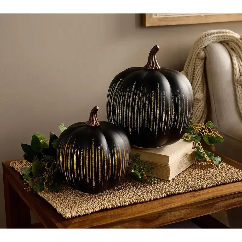 Illuminated Starry Night Glass Pumpkin Set