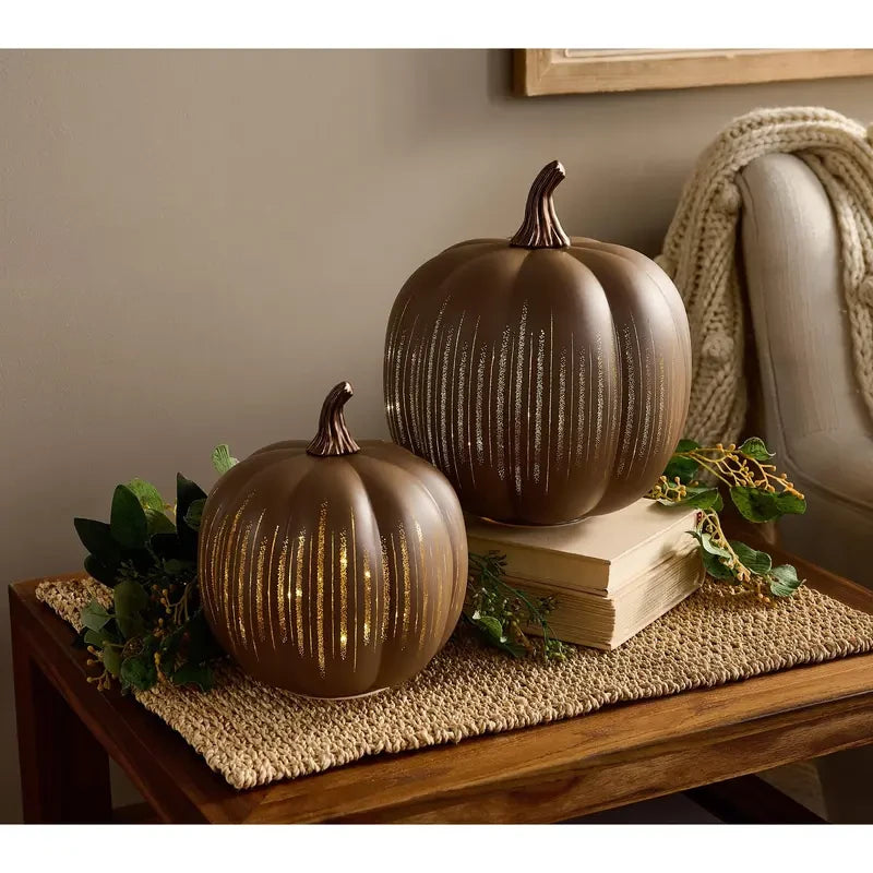Illuminated Starry Night Glass Pumpkin Set