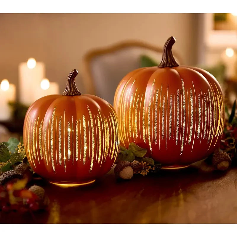 Illuminated Starry Night Glass Pumpkin Set