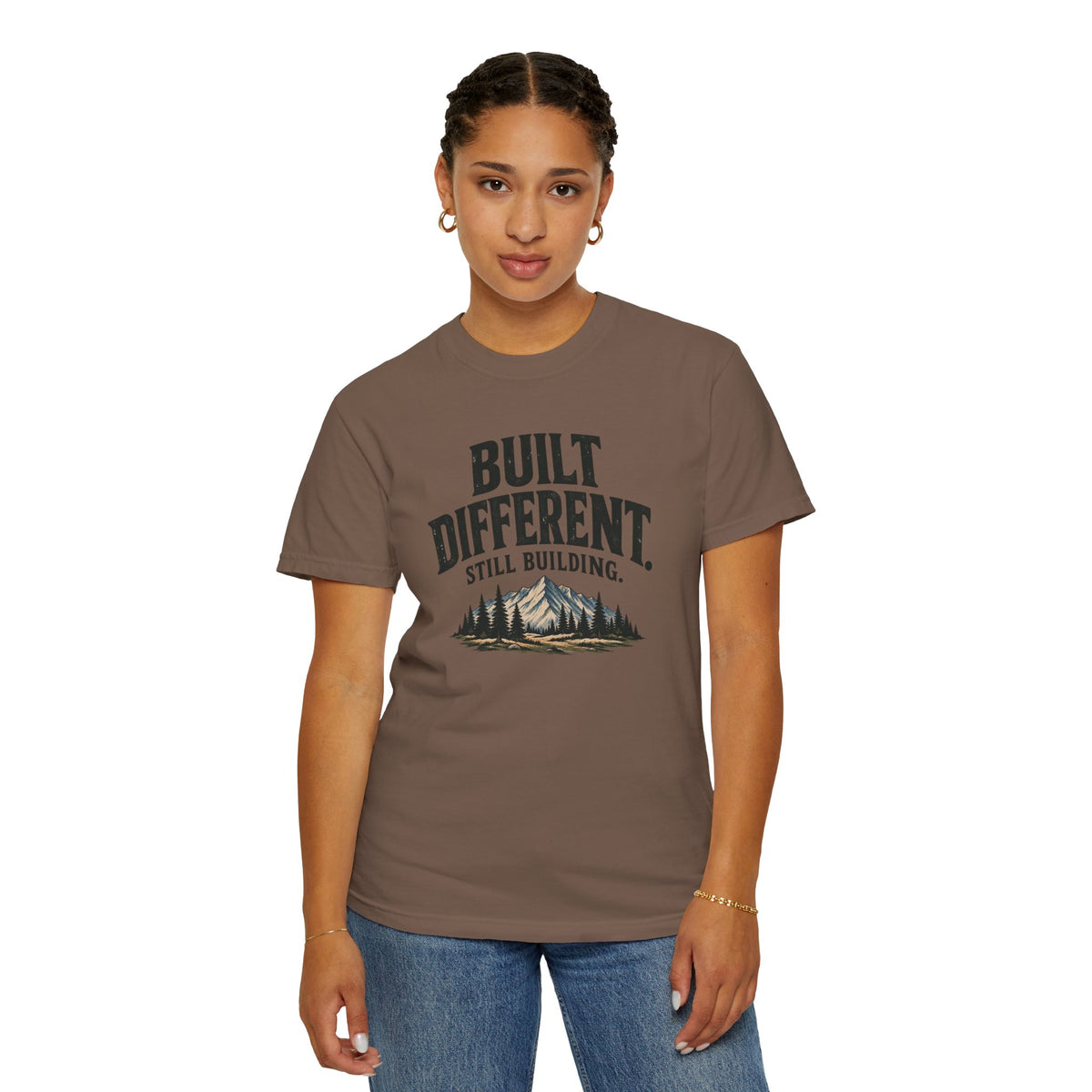 Built Different Still Building T-Shirt | Motivational Mountain Graphic Tee | Comfort Colors 1717
