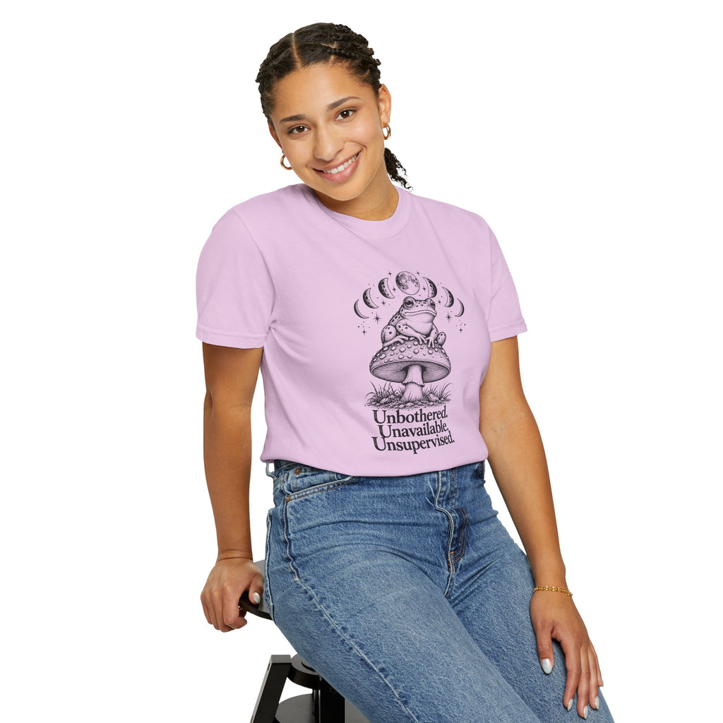 Unbothered Unavailable Unsupervised T-Shirt | Frog Mushroom Graphic Tee | Comfort Colors 1717