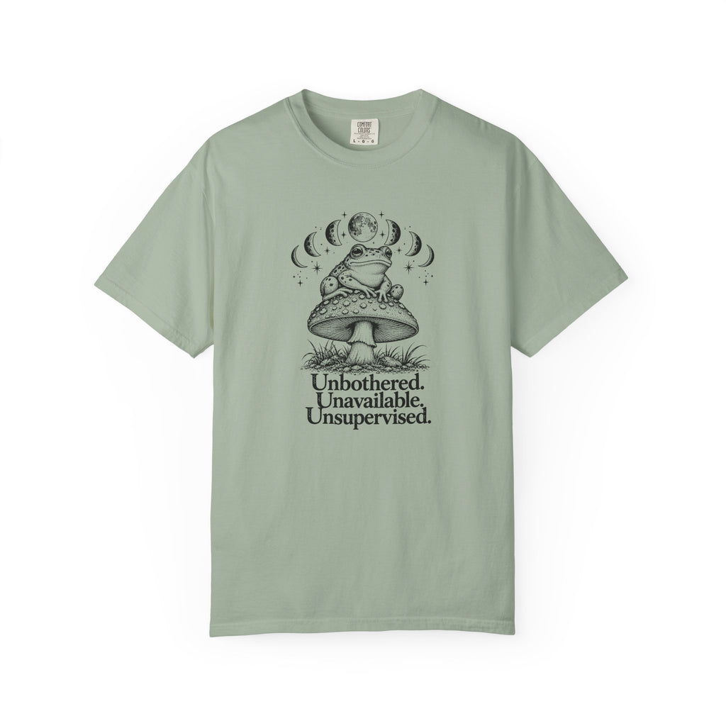 Unbothered Unavailable Unsupervised T-Shirt | Frog Mushroom Graphic Tee | Comfort Colors 1717
