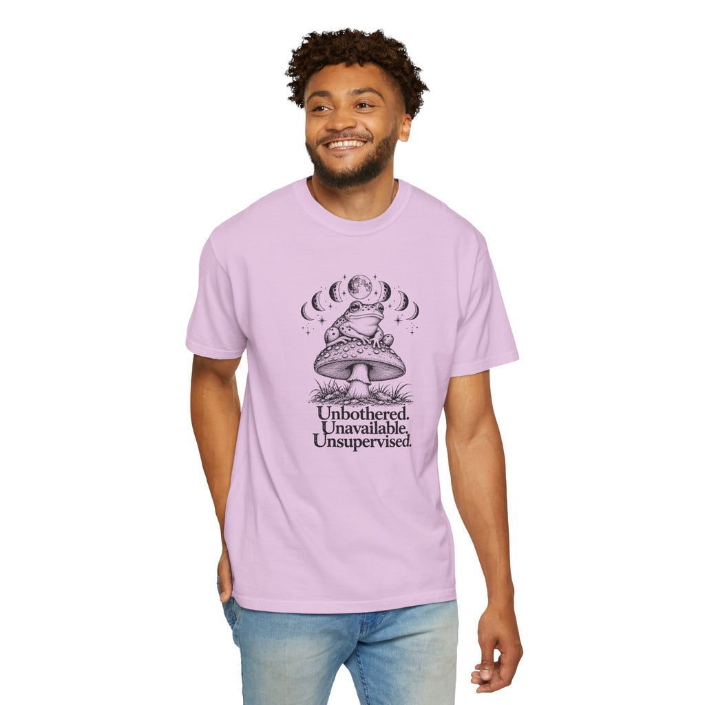 Unbothered Unavailable Unsupervised T-Shirt | Frog Mushroom Graphic Tee | Comfort Colors 1717