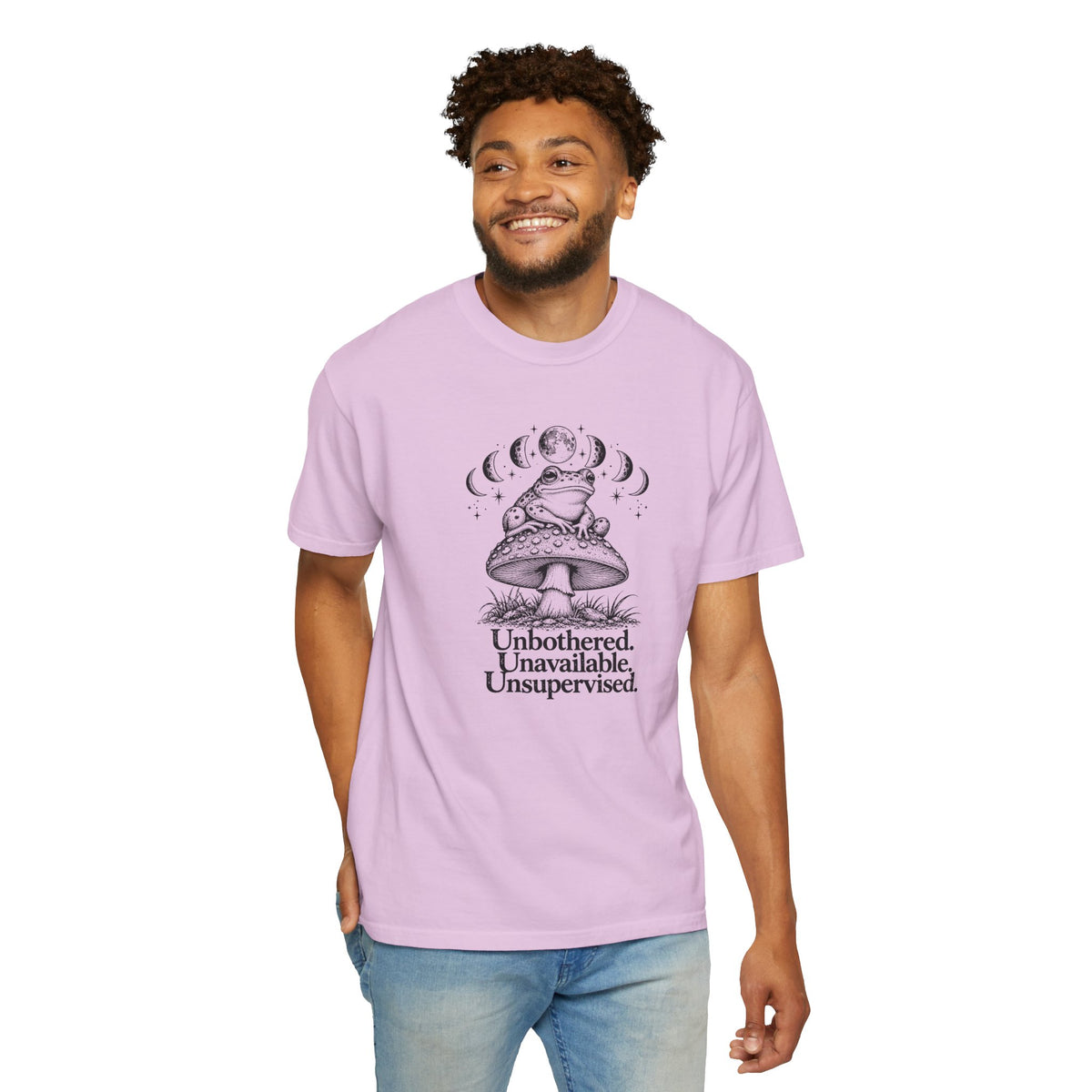 Unbothered Unavailable Unsupervised T-Shirt | Frog Mushroom Graphic Tee | Comfort Colors 1717
