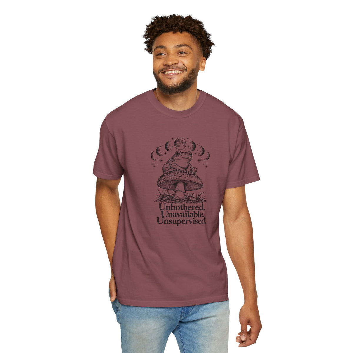 Unbothered Unavailable Unsupervised T-Shirt | Frog Mushroom Graphic Tee | Comfort Colors 1717
