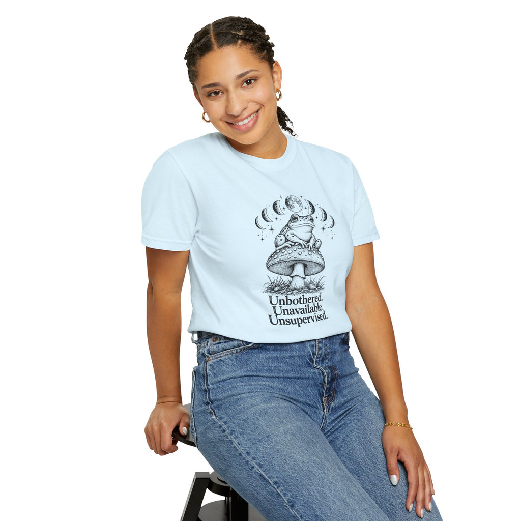 Unbothered Unavailable Unsupervised T-Shirt | Frog Mushroom Graphic Tee | Comfort Colors 1717