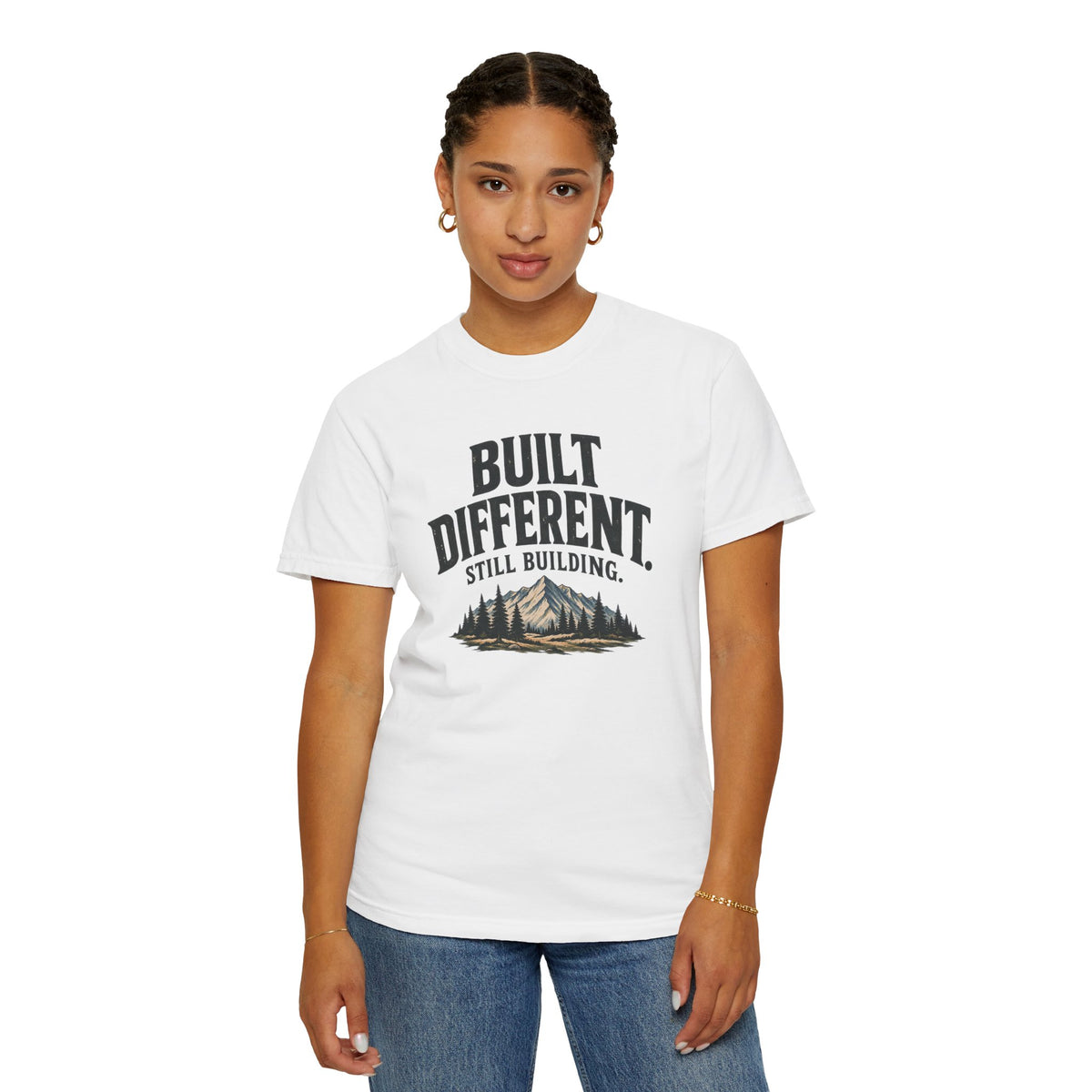 Built Different Still Building T-Shirt | Motivational Mountain Graphic Tee | Comfort Colors 1717