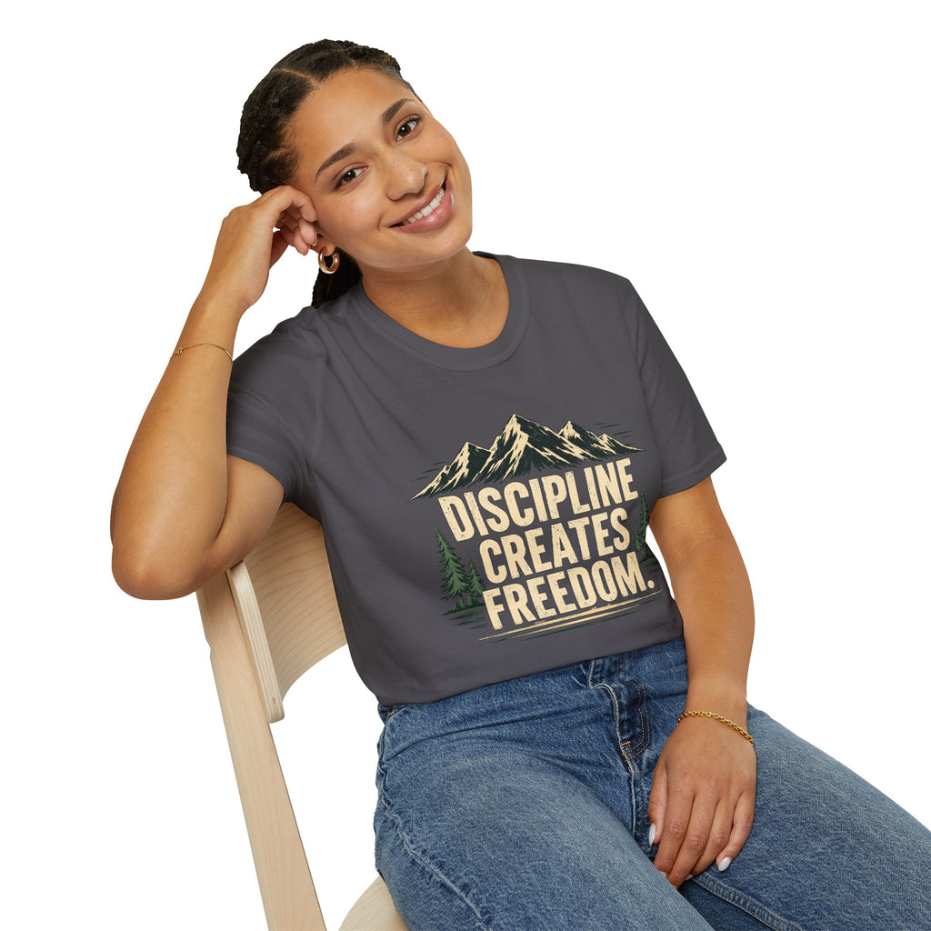 Discipline Creates Freedom Mountain Motivation T-Shirt