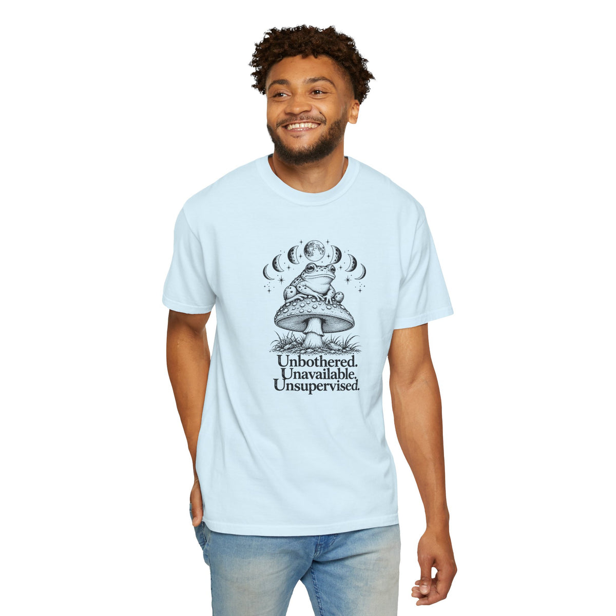 Unbothered Unavailable Unsupervised T-Shirt | Frog Mushroom Graphic Tee | Comfort Colors 1717