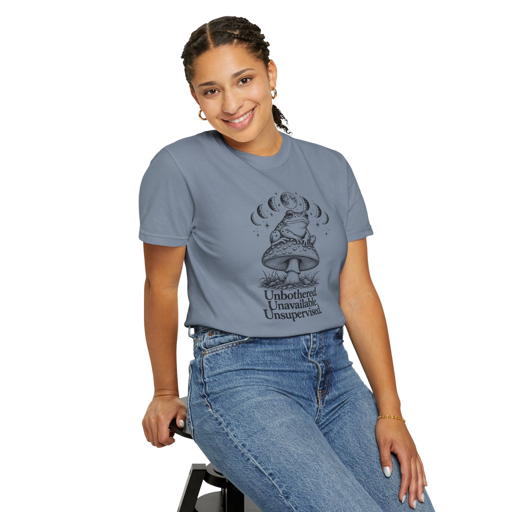 Unbothered Unavailable Unsupervised T-Shirt | Frog Mushroom Graphic Tee | Comfort Colors 1717