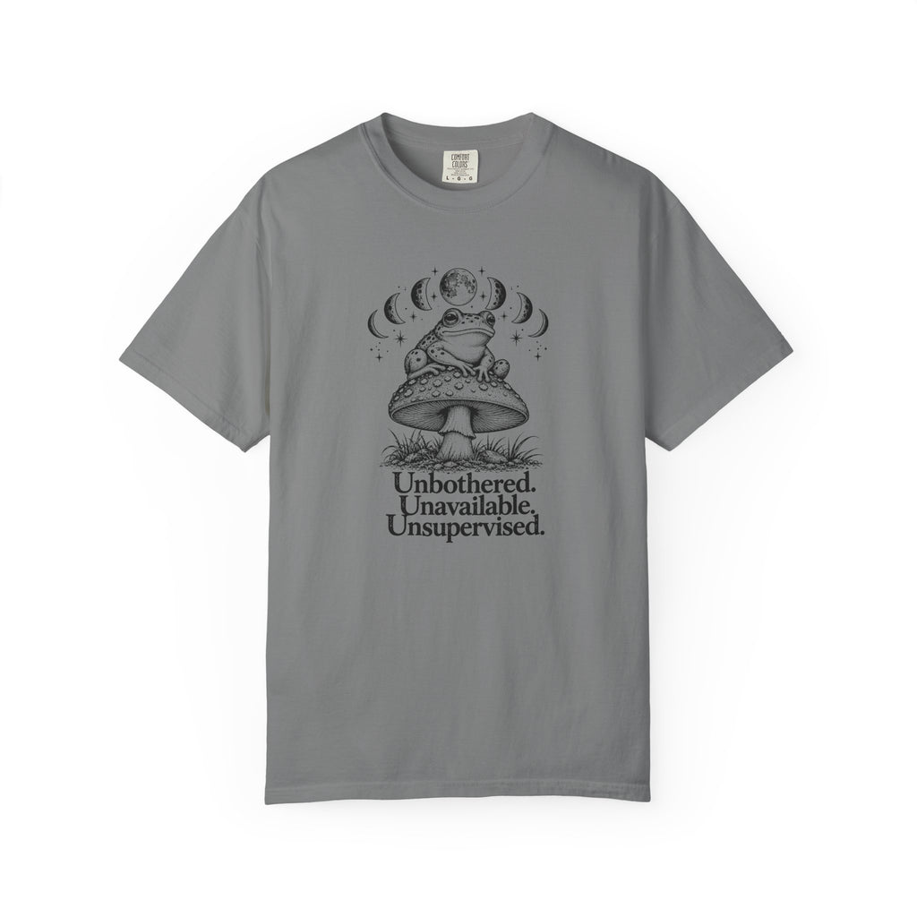 Unbothered Unavailable Unsupervised T-Shirt | Frog Mushroom Graphic Tee | Comfort Colors 1717