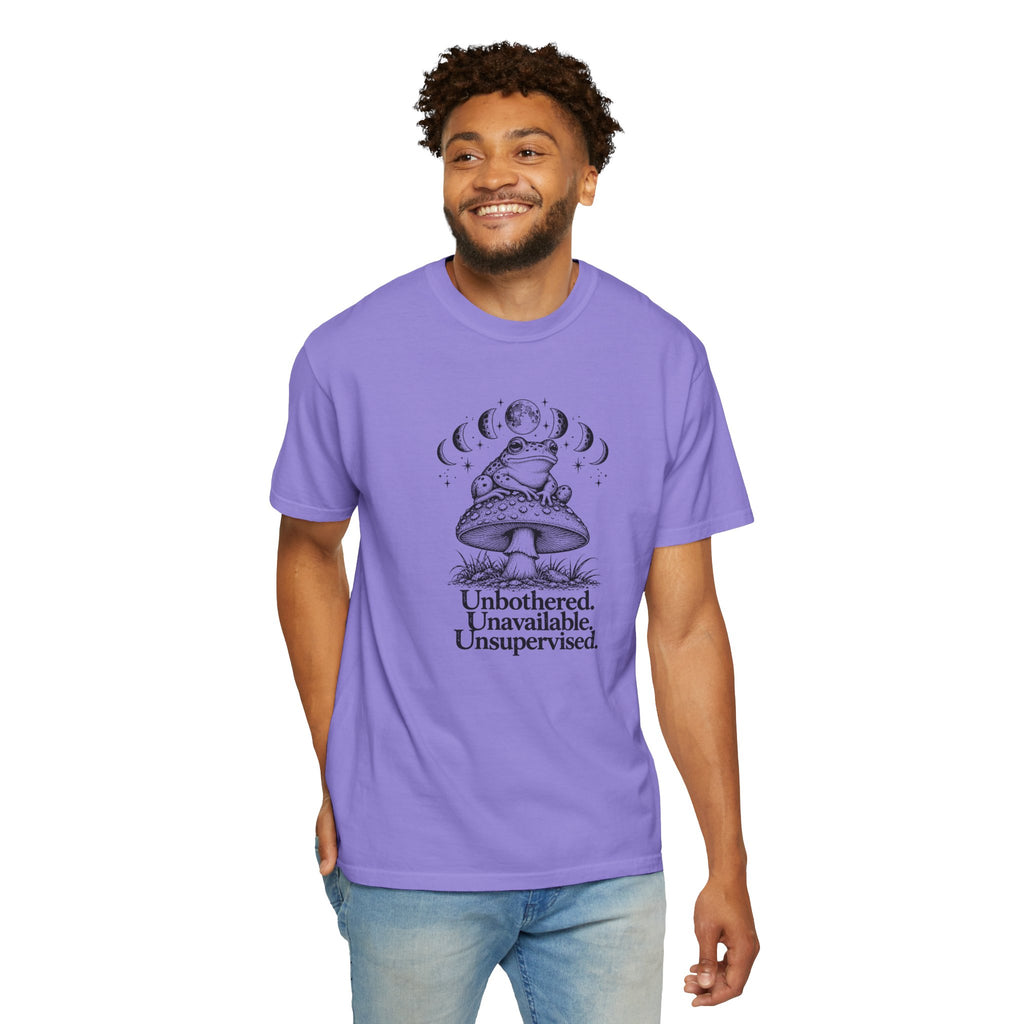 Unbothered Unavailable Unsupervised T-Shirt | Frog Mushroom Graphic Tee | Comfort Colors 1717
