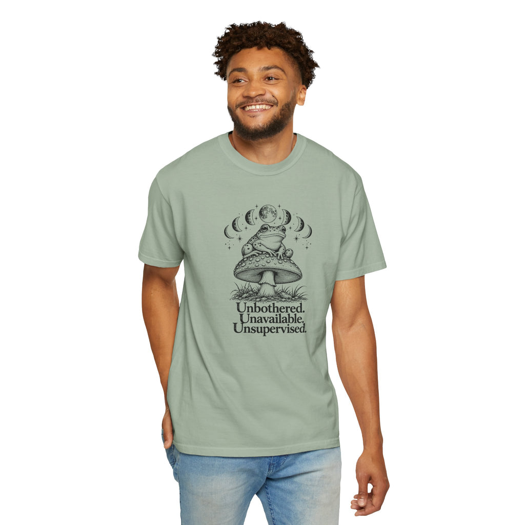 Unbothered Unavailable Unsupervised T-Shirt | Frog Mushroom Graphic Tee | Comfort Colors 1717