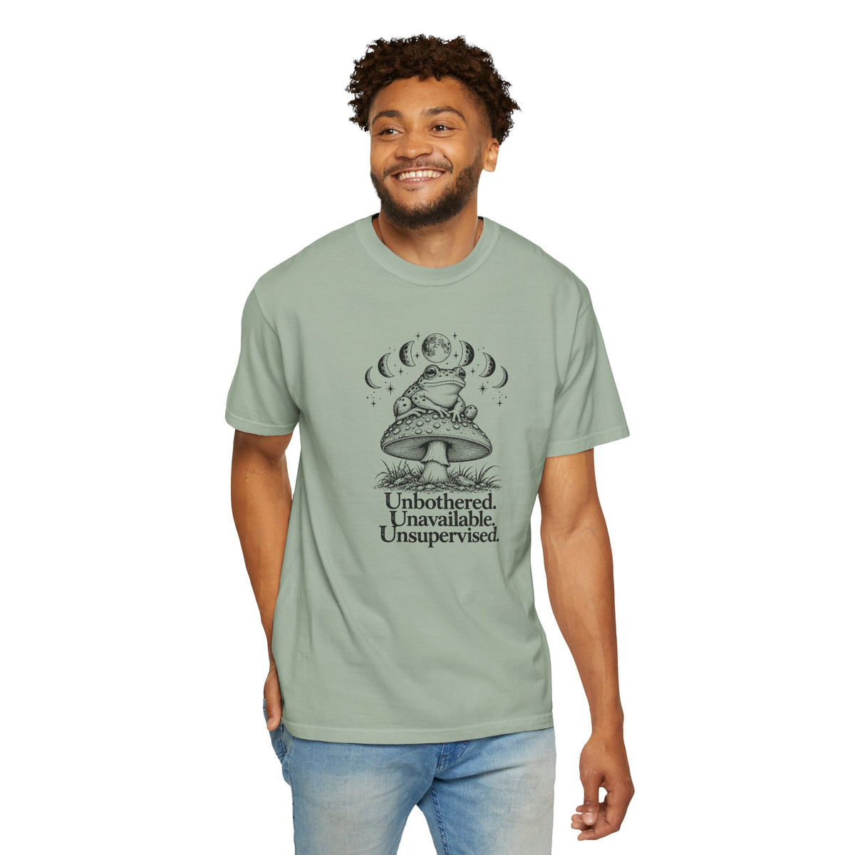 Unbothered Unavailable Unsupervised T-Shirt | Frog Mushroom Graphic Tee | Comfort Colors 1717
