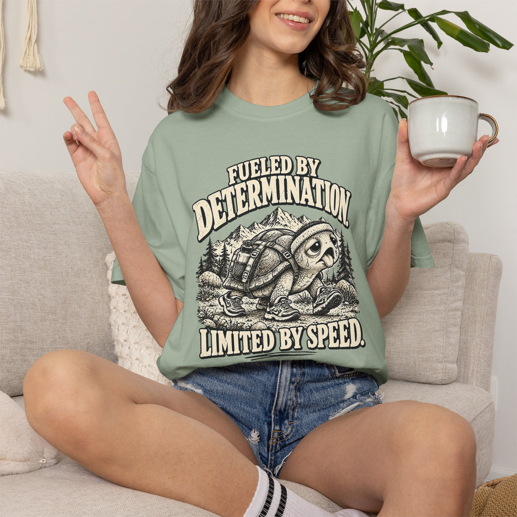 Fueled by Determination. Limited by Speed. | Funny Turtle Graphic Tee