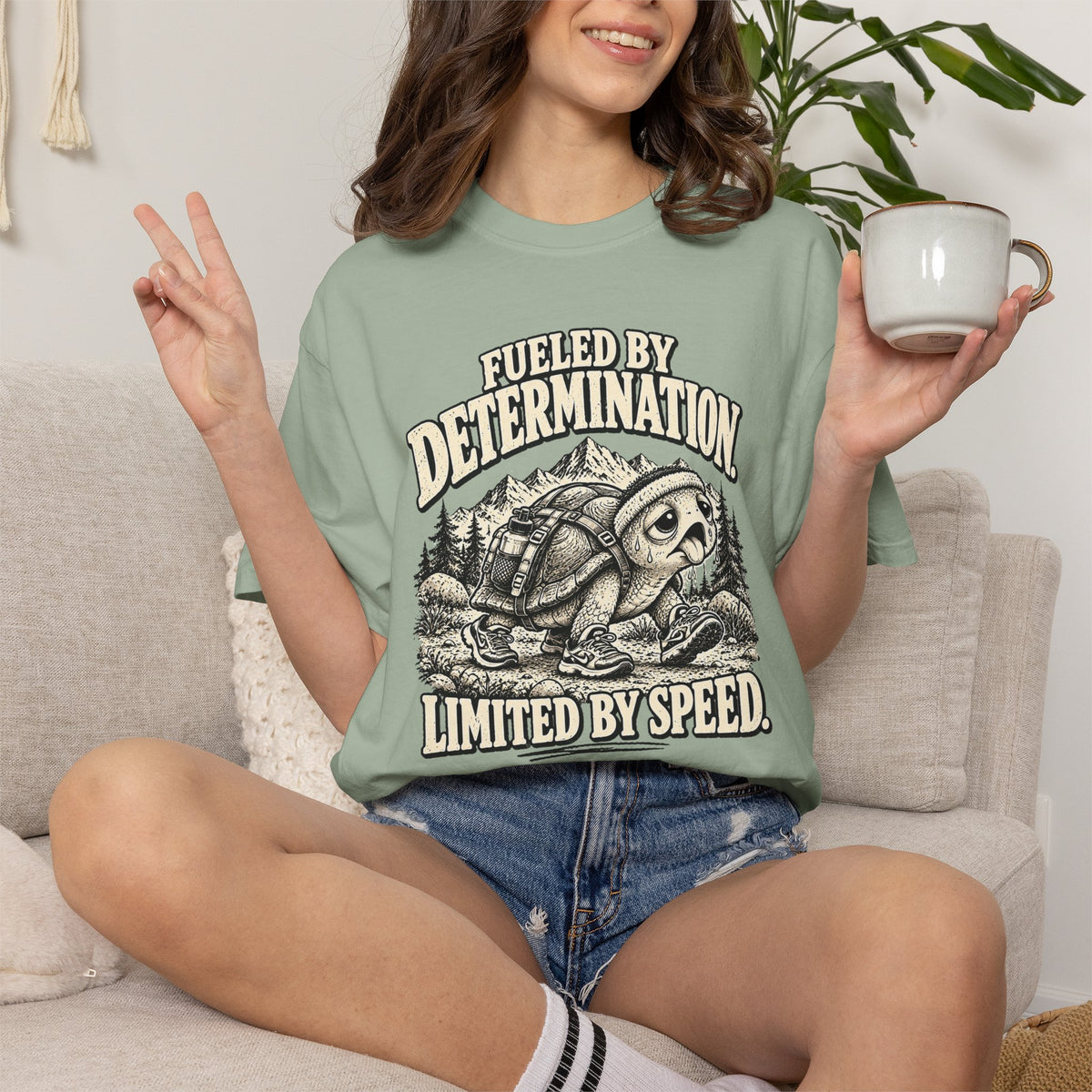Fueled by Determination. Limited by Speed. | Funny Turtle Graphic Tee