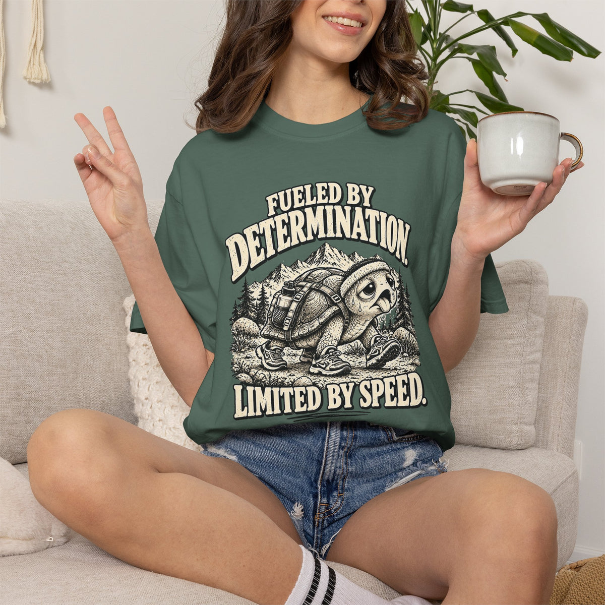 Fueled by Determination. Limited by Speed. | Funny Turtle Graphic Tee