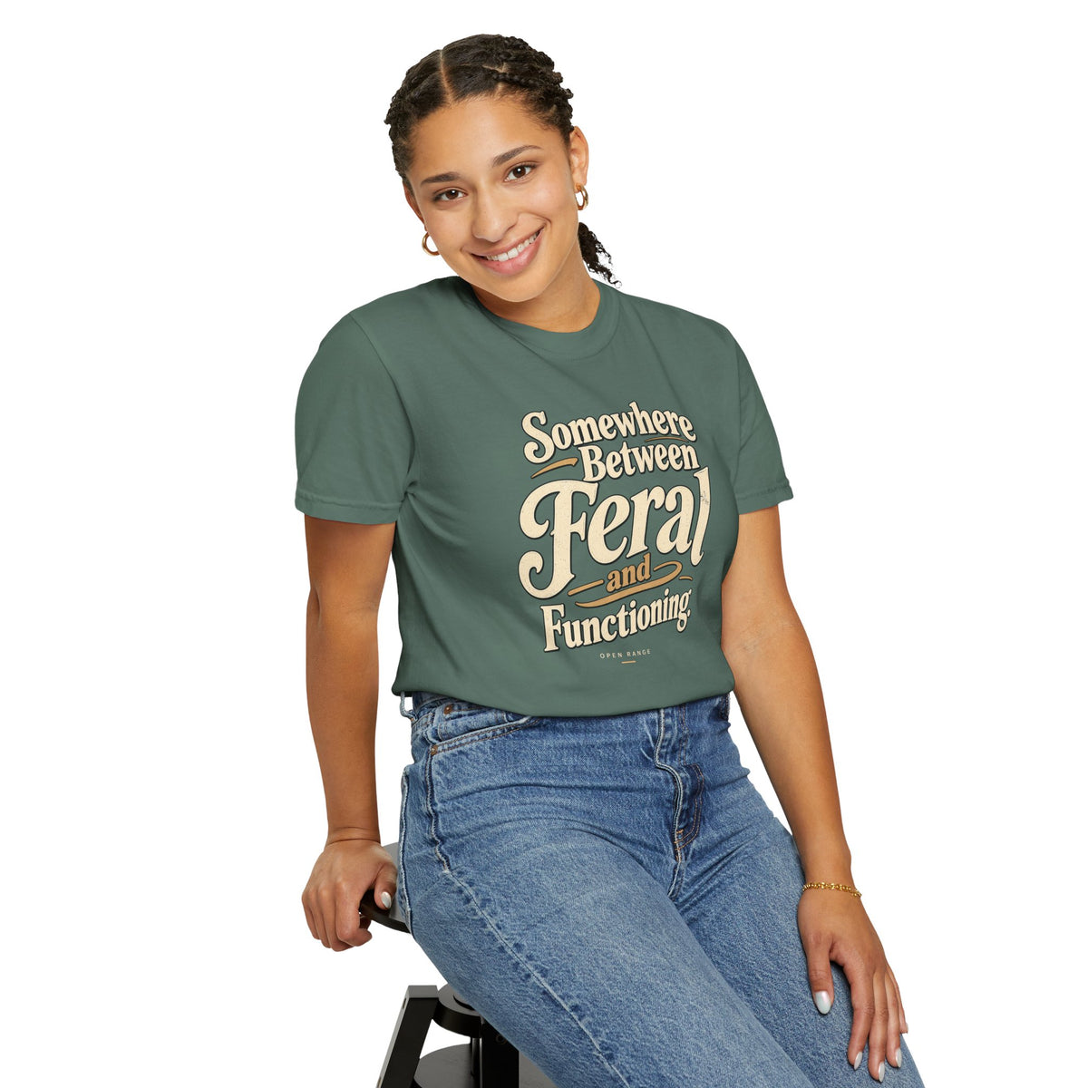 Somewhere Between Feral and Functioning T-Shirt | Comfort Colors 1717