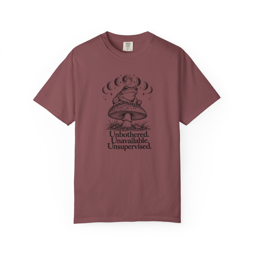 Unbothered Unavailable Unsupervised T-Shirt | Frog Mushroom Graphic Tee | Comfort Colors 1717