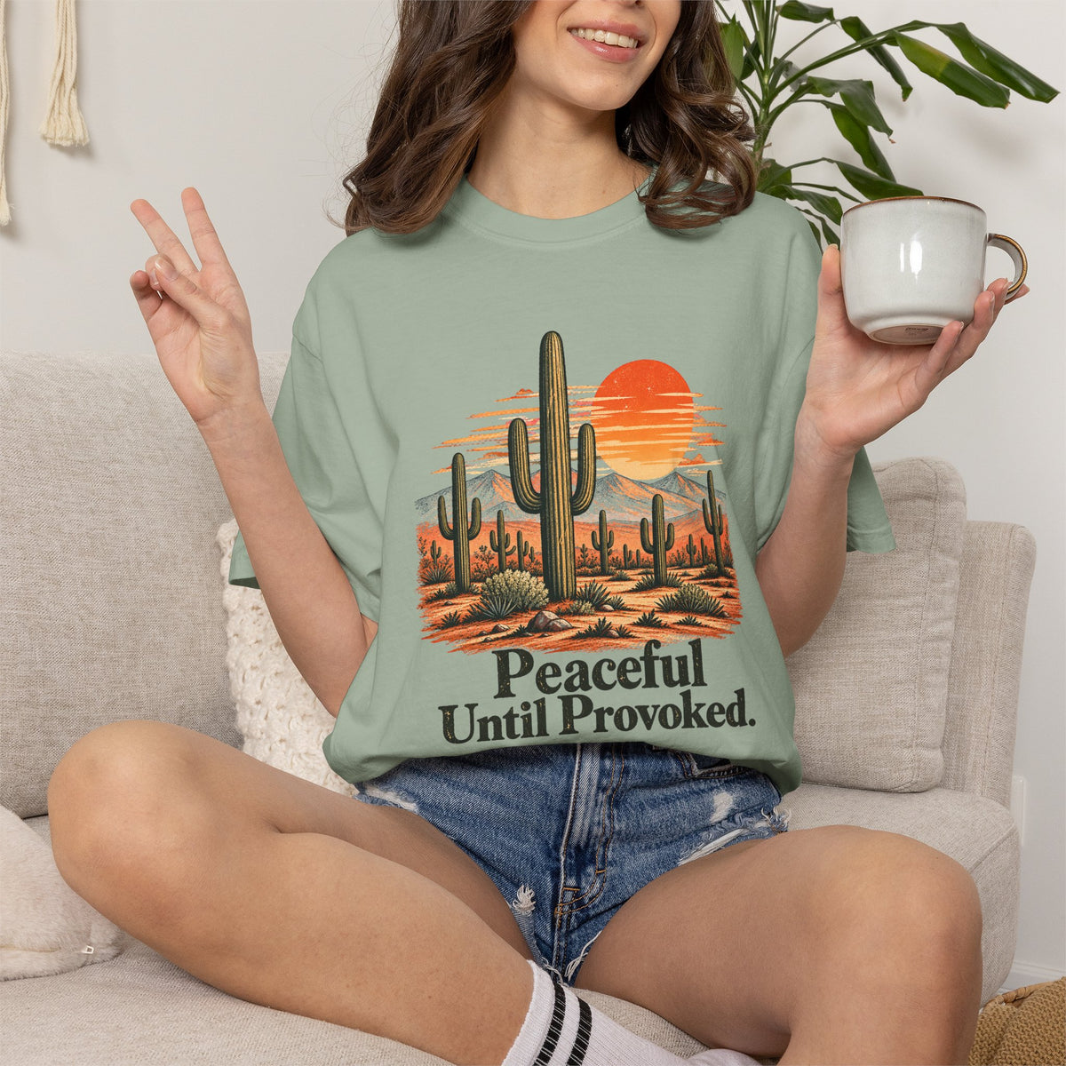 Peaceful Until Provoked | Vintage Desert Cactus Graphic Tee